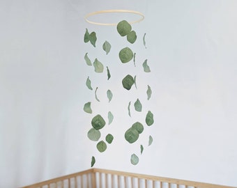 Long Eucalyptus Leaf Mobile - Gender Neutral Baby Decor - Sage Boho Crib Mobile - Green Hanging Cot Mobile - Botanical Nursery Decor
