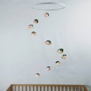 Rose Baby Mobile with Crystals - Large Flower Mobile - Tall Floral Crib Mobile - Long Pink Baby Girl Mobile for Vaulted Ceilings
