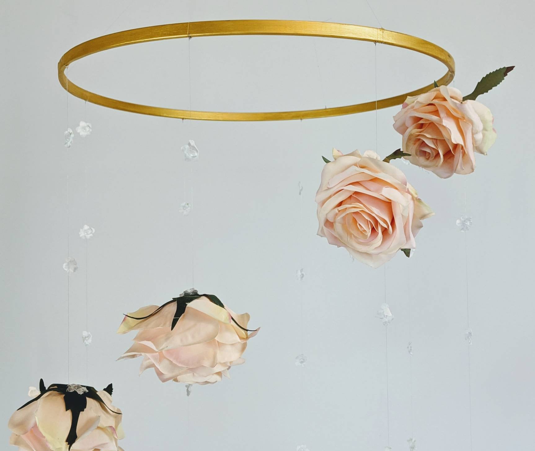 Floral Baby Mobile Warm Pink Rose Nursery Blush Flower Baby Room