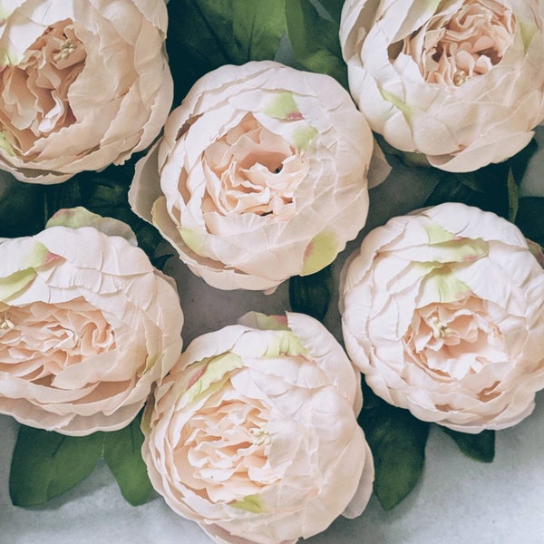 Light Pink Peonies - Silk Flowers with Artificial Leaves - Decorative Florals for Crafting - Cake Topper Flowers - Wreath Florals