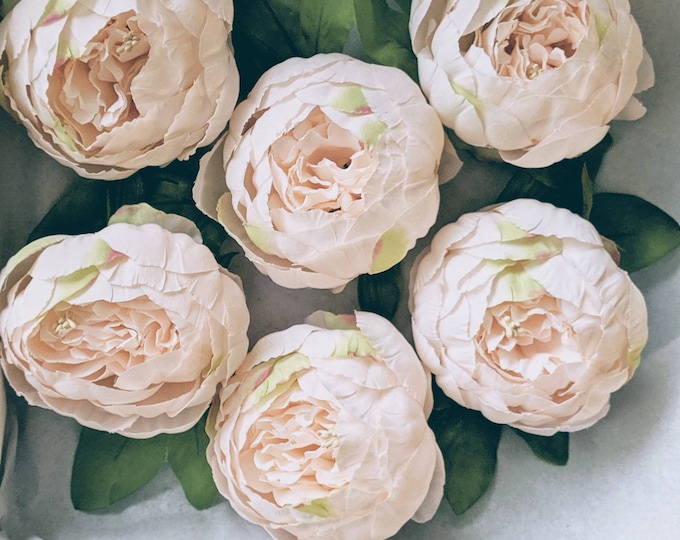 Light Pink Peonies - Silk Flowers with Artificial Leaves - Decorative Florals for Crafting - Cake Topper Flowers - Wreath Florals