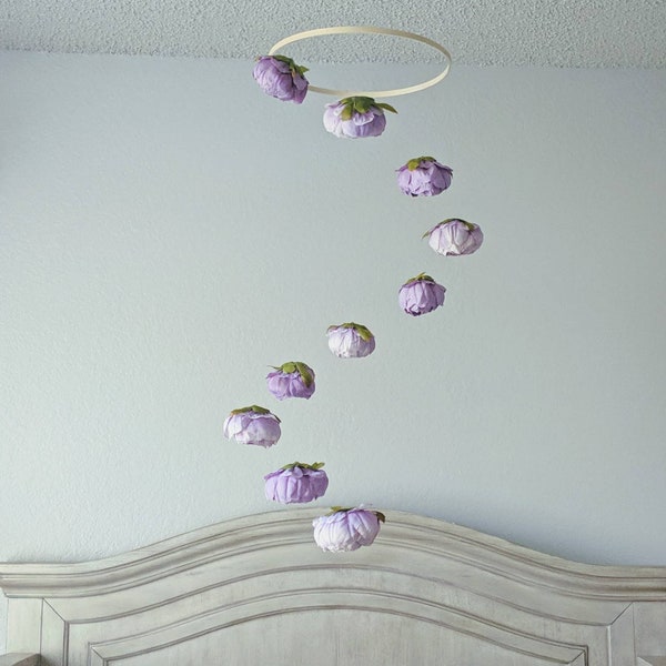 Purple Peony Baby Mobile - Handmade Baby Girl Mobile - Floral Crib Mobile - Lavender Crib Mobile - Mobile de Bebe - Violet Baby Mobile