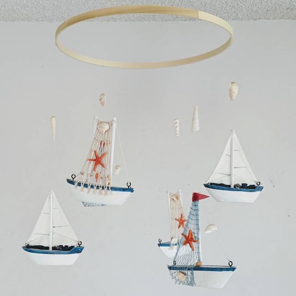 Sailboat Baby Boy Mobile - Nautical Theme Nursery Decor - Sailboat Mobile - Gender Neutral Baby Mobile - Ocean Crib Hanging - Mobile Bebe