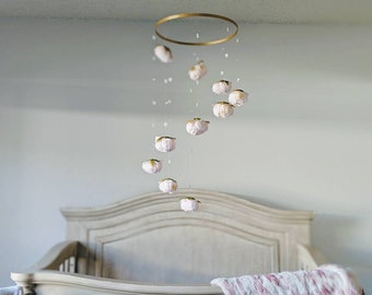 Pink Peony Baby Mobile with Crystals - Handmade Nursery Decor- Floral and Gem Mobile - Blush Crib Mobile - Spinning Mobile - Mobile Bebe
