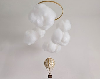 Heißluftballon in Wolken Baby Mobile - Himmel und Wolken Krippe Mobile - Filz Wolke Baby-Dekor - Himmel Baby Mobile - Vintage Heißluftballon Modell