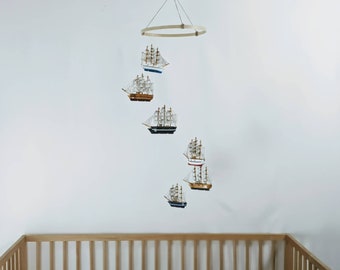 Ocean Ship Baby Mobile - Nautical Theme Nursery Decor - Baby Boy Mobile - Boat Theme Baby Mobile - Crib Hanging - Mobile Bebe - Model Ships