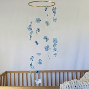 Blue Butterfly Floral Baby Girl Mobile - Whimsical Butterfly Mobile - Baby Blue Flower Crib Mobile - Nursery Decor - Spinning Baby Decor