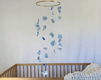 Blue Butterfly Floral Baby Girl Mobile - Whimsical Butterfly Mobile - Baby Blue Flower Crib Mobile - Nursery Decor - Spinning Baby Decor