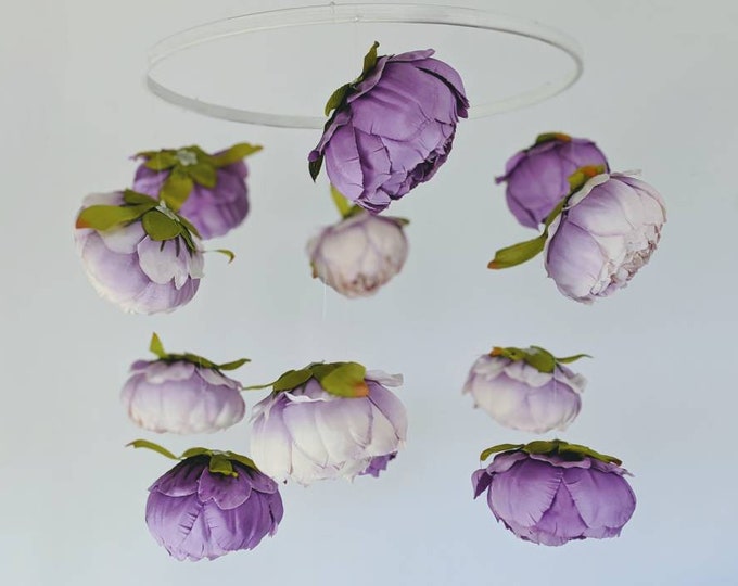 Purple Floral Baby Mobile - Peony Crib Mobile - Baby Girl Nursery Decor - Lavender Room Decoration - Spinning Cot Hanging - Modern Nursery