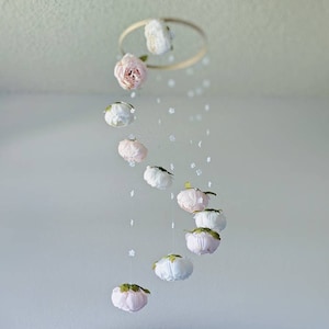 Ice Pink and White Peony Mobile - Handmade Baby Girl Mobile - Floral Crib Mobile - Pink Cot Mobile - Mobile de Bebe - Flower Baby Mobile