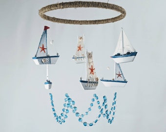 Sail Boat Baby Mobile - Nautical Theme Nursery Decor - Baby Boy Mobile - Gender Neutral Baby Mobile - Crib Hanging - Mobile Bebe