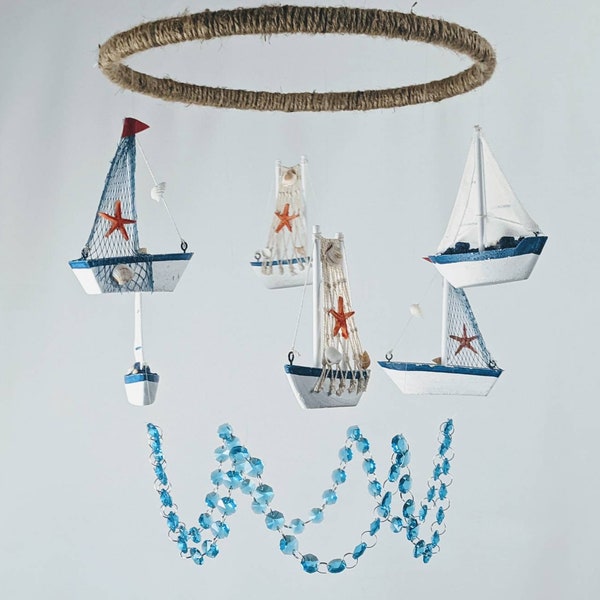Sail Boat Baby Mobile - Nautical Theme Nursery Decor - Baby Boy Mobile - Gender Neutral Baby Mobile - Crib Hanging - Mobile Bebe