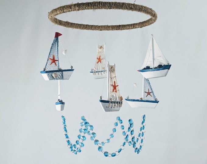 Sail Boat Baby Mobile - Nautical Theme Nursery Decor - Baby Boy Mobile - Gender Neutral Baby Mobile - Crib Hanging - Mobile Bebe