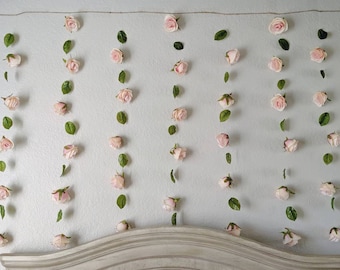 Floral Nursery Garland - Pink Rose Vertical Garland - Floral Wall Decor in Blush made of Artificial Flowers and Greenery - Floral Backdrop