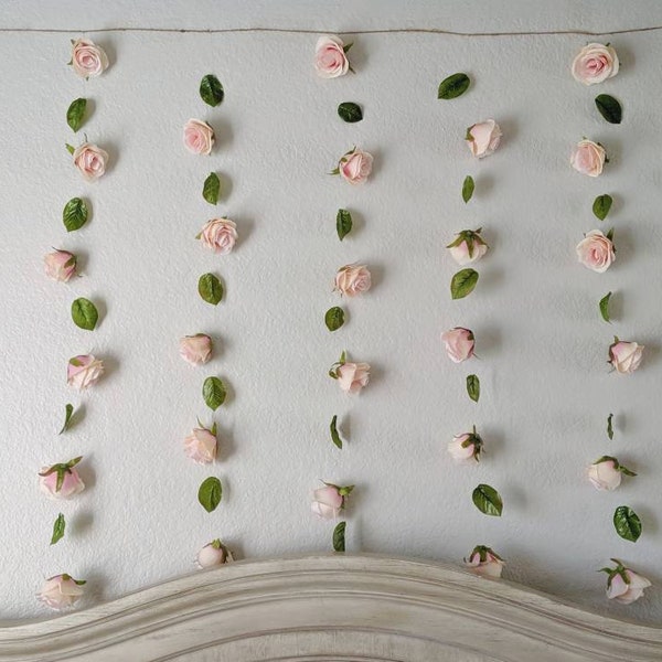 Floral Nursery Garland - Pink Rose Vertical Garland - Floral Wall Decor in Blush made of Artificial Flowers and Greenery - Floral Backdrop