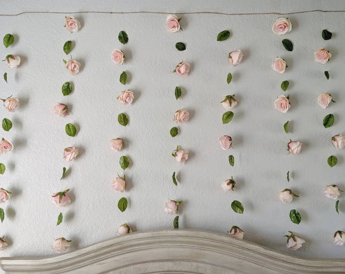 Floral Nursery Garland - Pink Rose Vertical Garland - Floral Wall Decor in Blush made of Artificial Flowers and Greenery - Floral Backdrop