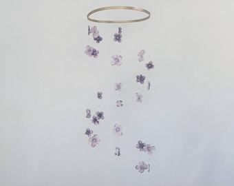 Floral Butterfly Floral Baby Girl Mobile with Pearls - Sparkle Butterflies Baby Mobile - Purple Flower Crib Mobile - White Nursery Decor