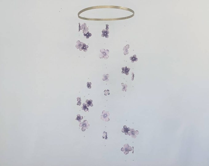 Floral Butterfly Floral Baby Girl Mobile with Pearls - Sparkle Butterflies Baby Mobile - Purple Flower Crib Mobile - White Nursery Decor