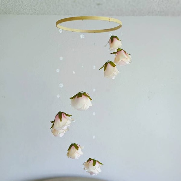 Blush Rose Baby Mobile - Floral Nursery Mobile - Flower Baby Girl Mobile - Rose Nursery Decor - Crib Hoop Hanging - Cot Mobile - Mobile Bebe