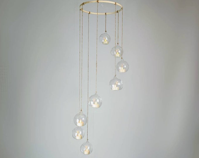 Hanging Tea Light Terrariums - House Hanging Decor - Modern Decorative Mobile - Hanging Spinning Glass Balls - Night Light Nursery Decor