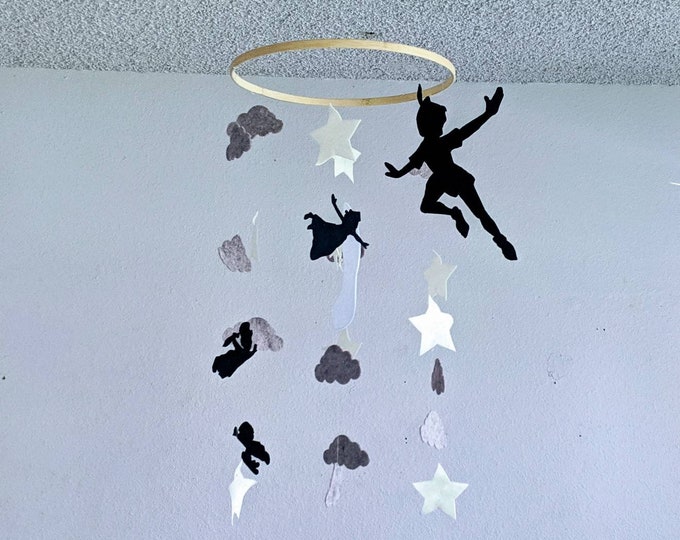 Peter Pan Felt Mobile - Second Star to the Right Babe Mobile - Neverland Crib Mobile - Night Sky Infant Mobile - Fabric Cut Out Baby Mobile