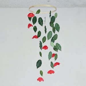 Red Poppy Baby Mobile - Floral Crib Mobile - Red Baby Girl Decor - Leaf Nursery - Red Baby Room - Leafy Cot Decoration - Hanging Crib Decor