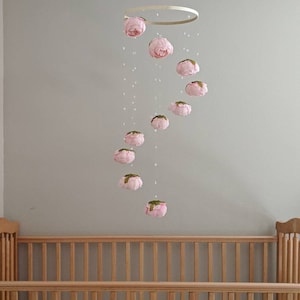 DIY Floral Mobile Kit - Pink Peony Baby Girl Decoration - Floral Crib Mobile - Blush Crib Decor - Spiral Mobile with Light Pink Flowers