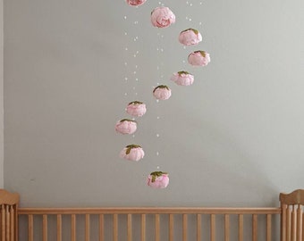 DIY Floral Mobile Kit - Pink Peony Baby Girl Decoration - Floral Crib Mobile - Blush Crib Decor - Spiral Mobile with Light Pink Flowers
