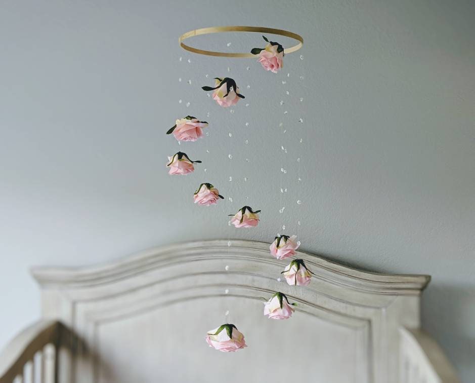 DIY Rose Baby Girl Mobile KIT - Supplies for a Floral Baby Mobile - Baby  Shower Activity Ideas - Spinning Blush Rose Hanging - Mobile Bebe