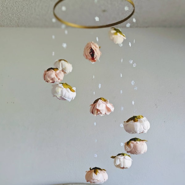 DIY Kit for a Peach and Cream Floral Girl Crib Mobile - Assembly Required- Peony Baby Mobile - Pastel Flower Mobile - Floral Craft  Supplies