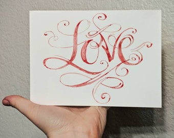 Watercolor Valentine - Hand Painted Valentine's Day Card - 5x7 White Cardstock with Envelope - Getting Card Sets - Love Note