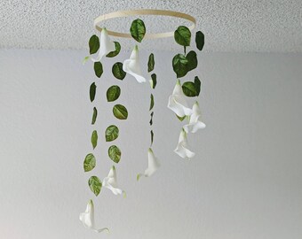 Baby Mobile with Calla Lillies - White Baby Mobile - Lily Room Decor - Floral Baby Mobile - Leaf and Flower Baby Mobile - Floral Baby Shower