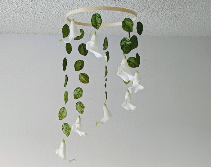 Baby Mobile with Calla Lillies - White Baby Mobile - Lily Room Decor - Floral Baby Mobile - Leaf and Flower Baby Mobile - Floral Baby Shower