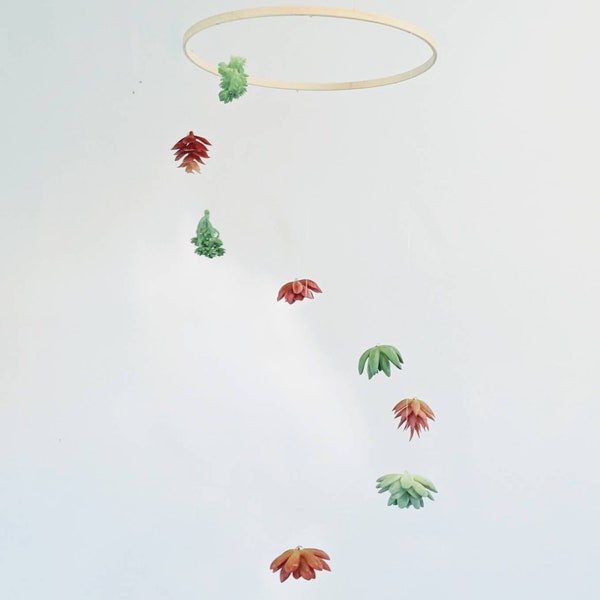 Hanging Succulents Baby Mobile - Red and Green Cactus Mobile - Botanical Nursery Decor - Gender Neutral Baby Mobile - Boho Baby Mobile