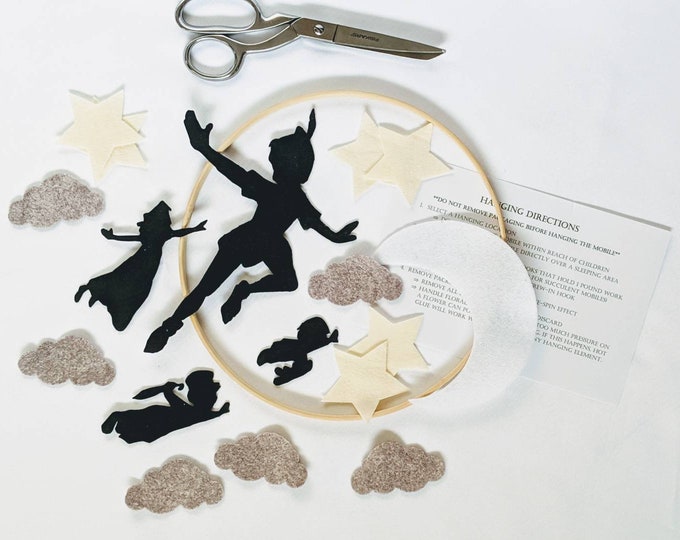 Peter Pan Felt Mobile Kit- DIY Baby Mobile - Second Star to the Right Baby Mobile - Neverland Crib Mobile - Night Sky Infant Mobile