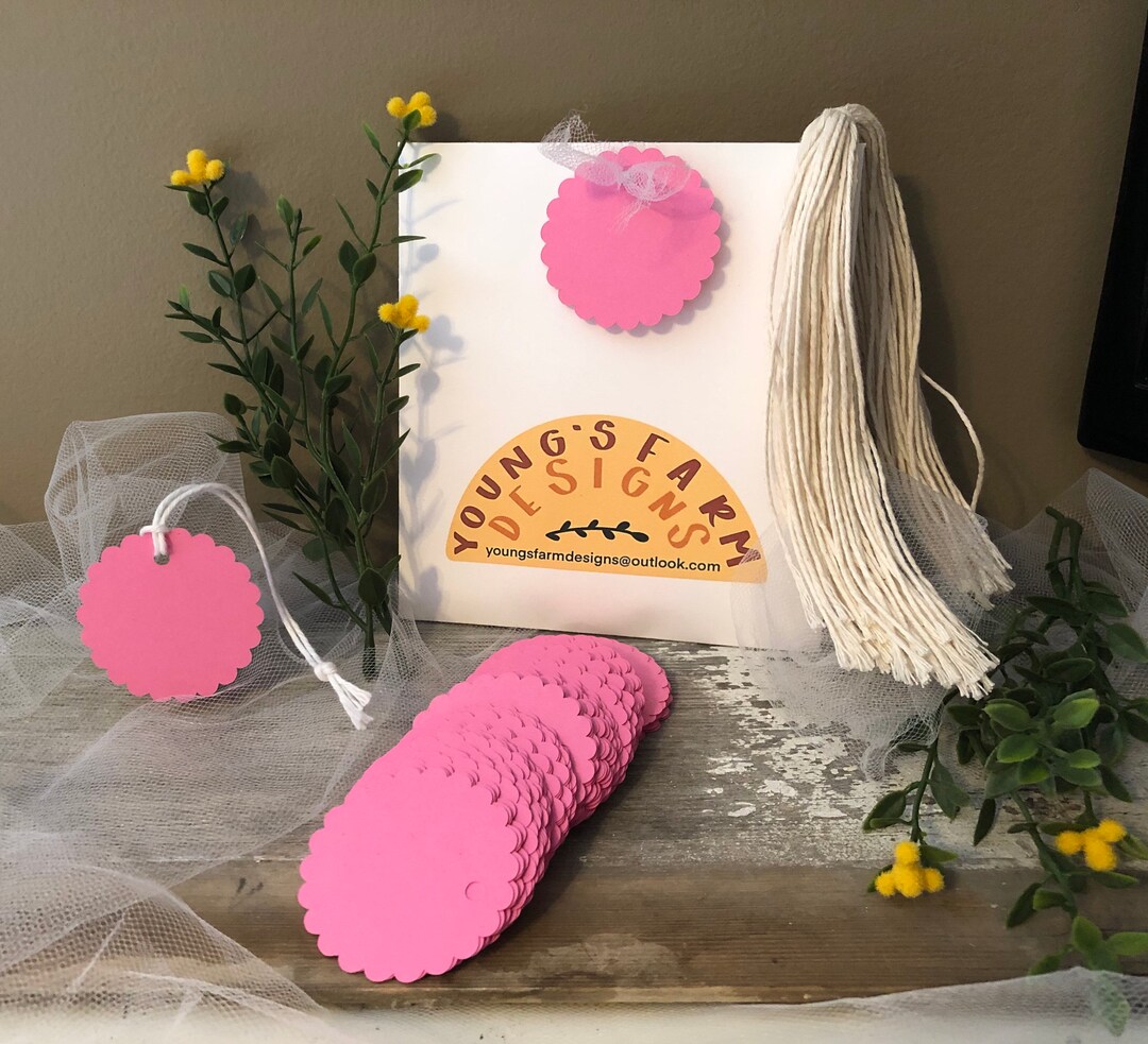100 Handmade Cardstock Scalloped Circle Shaped Price Tags With String ...