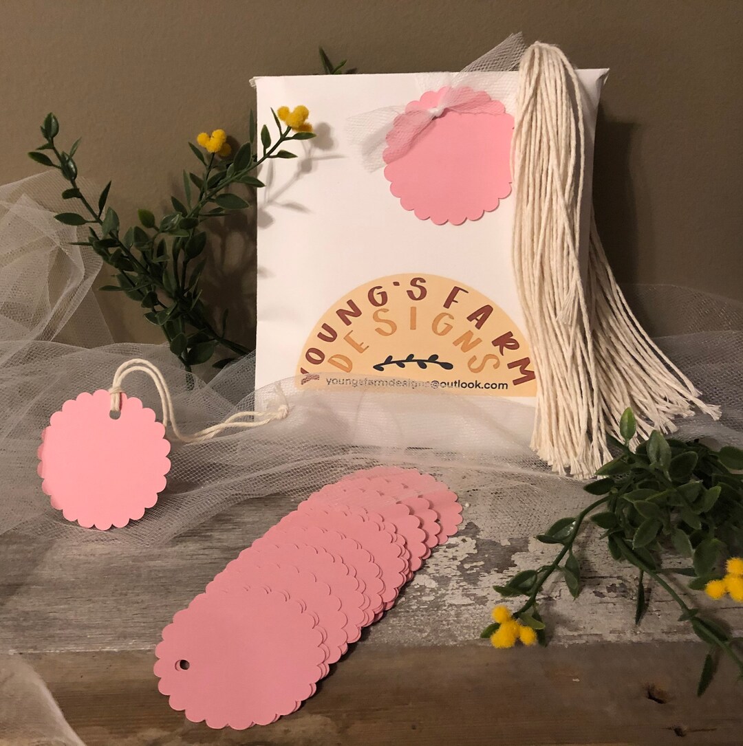 100 Handmade Cardstock Circle Scalloped Price Tags With String Unstrung ...
