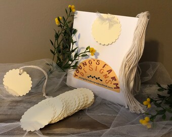 100 Handmade Cardstock Scalloped Circle Shaped Price Tags With String ...
