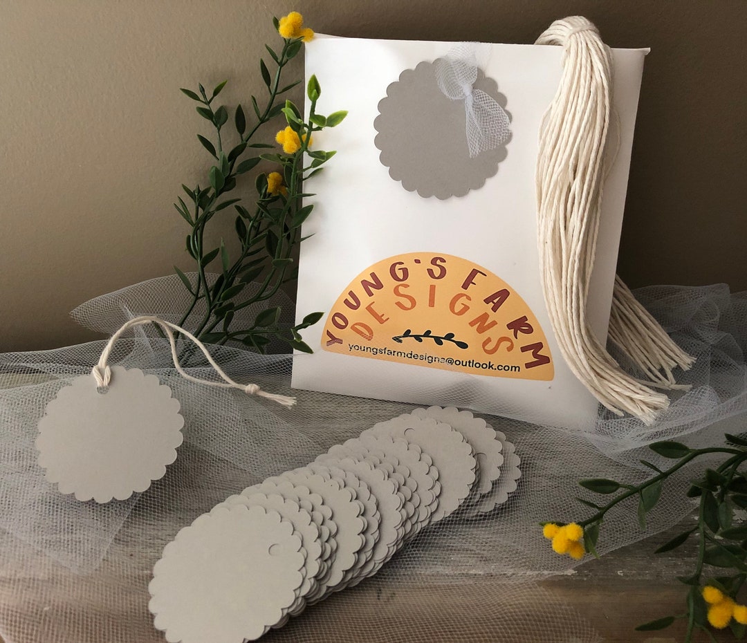 100 Handmade Cardstock Circle Scalloped Price Tags With String Unstrung ...