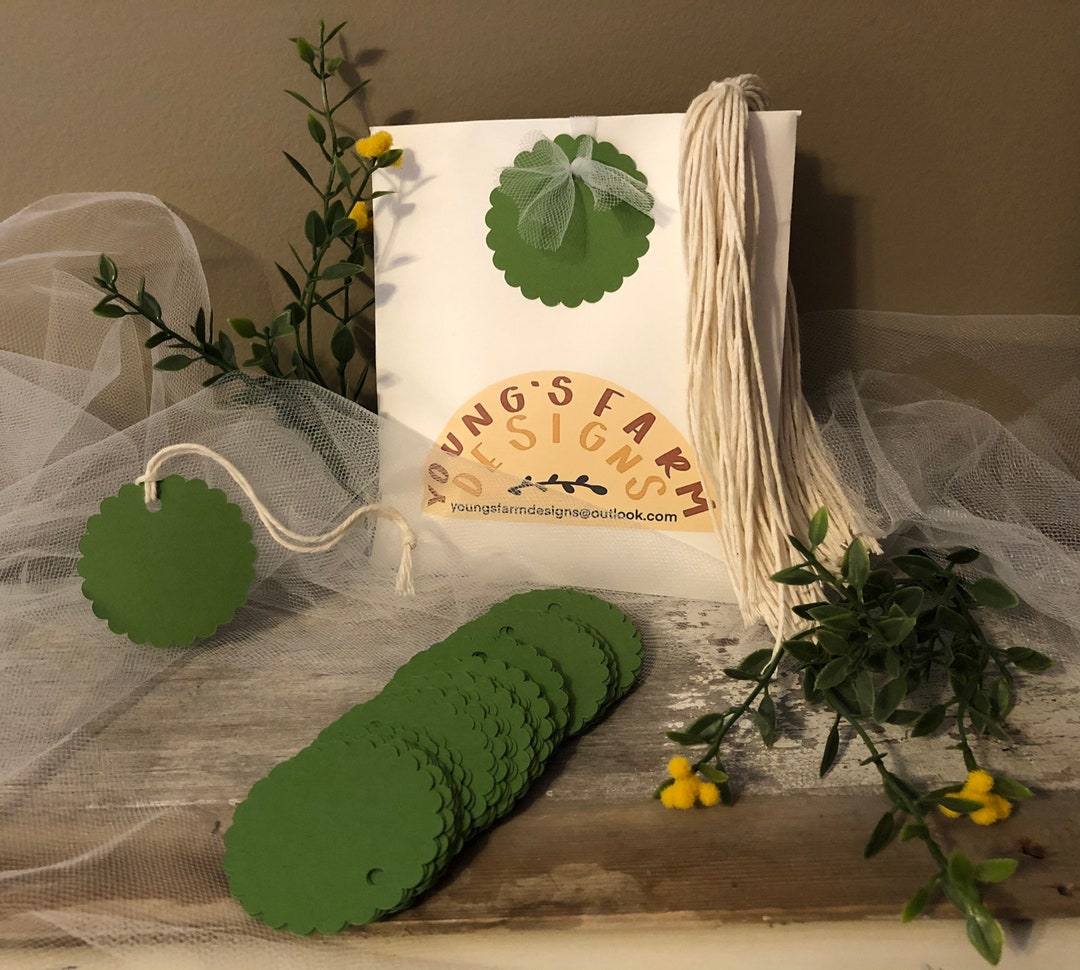 100 Handmade Cardstock Circle Scalloped Price Tags with String Unstrung ...