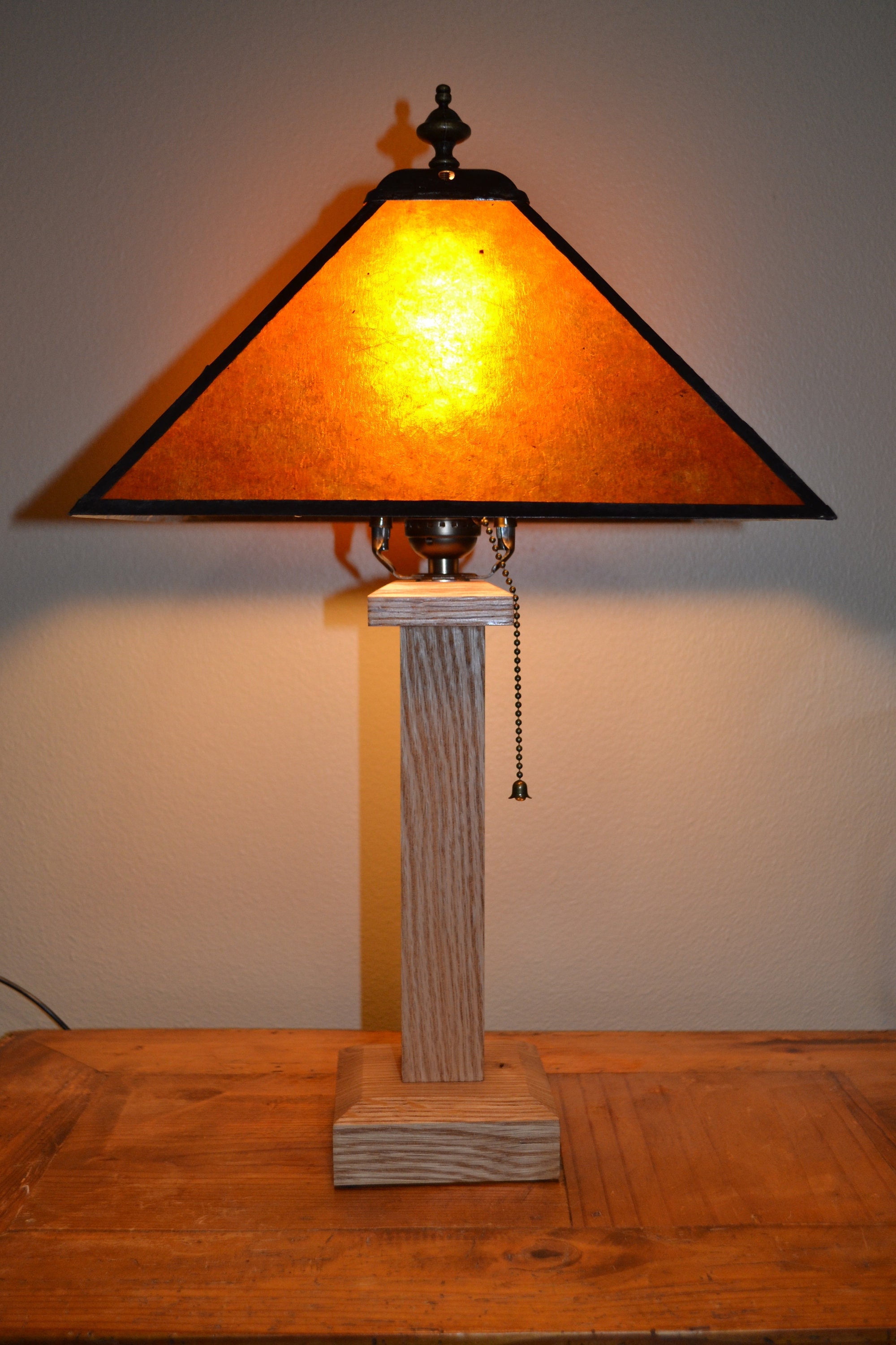 Mission Style Oak Lamp With Mica Shade Etsy UK