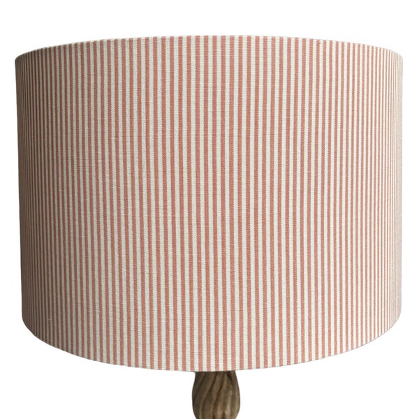 40cm diameter drum lampshade  in Romo Oswin Serandite.  100% cotton terracotta stripe. Shade is suitable as a lampshade or a ceiling shade.