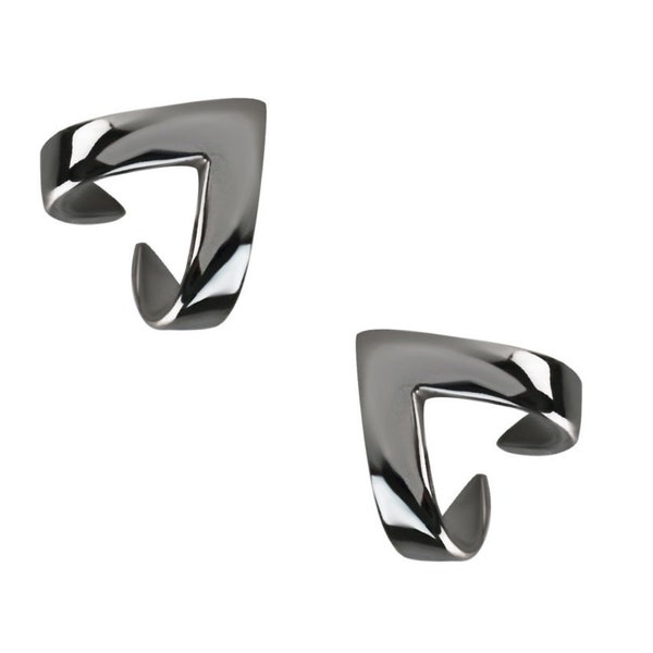 Ascend Delta Triangle Earlobe Huggie Minimalist Black Sterling Silver Stud Earrings by Silver Roots