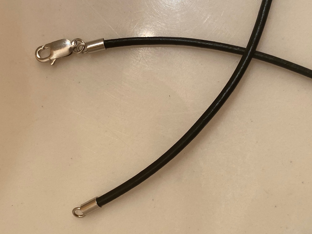 Black Leather Cord Chain Necklace Thin Plain Sleek Smooth Style With