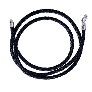 Black Rope Braided Style Leather Cord Chain Necklace with Sterling Silver Clasp 3mm