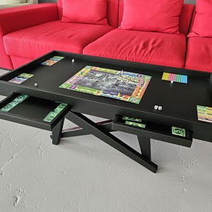 Salontafel voor bordspellen | Houten speeltafel met opberglades | Puzzel-, mahjong- en kaarttafel | Handgemaakte moderne meubels