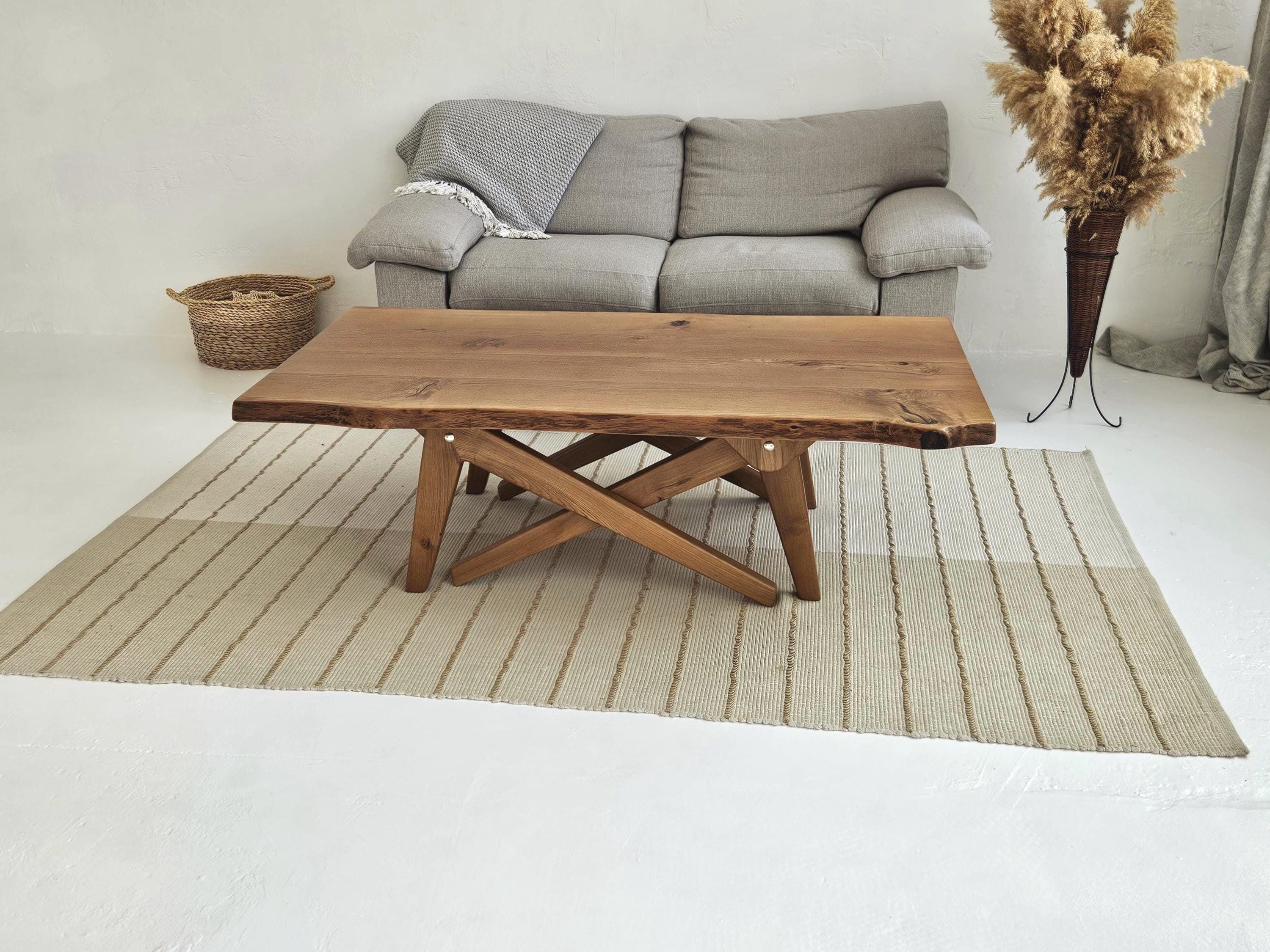 2-in-1 Solid Oak Live Edge Transformer Table – Coffee to Dining Table – Adjustable Height – Natural Wood – Handmade Convertible Table