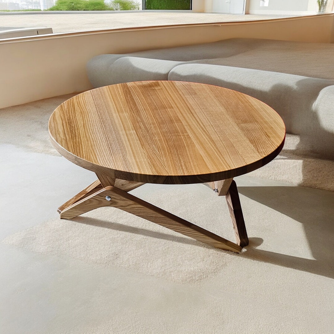 Round Table | Solid Wood Oak Coffee Table 2-in-1 | Round Wooden Coffee ...