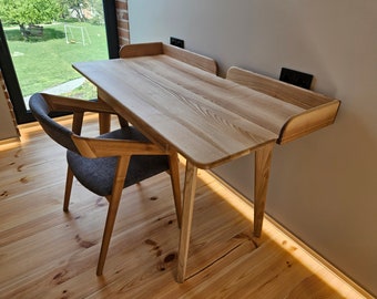 Escritorio de madera maciza con cajones – Escritorio de fresno hecho a mano – Escritorio moderno para oficina en casa – Tamaños personalizados disponibles para trabajar y estudiar