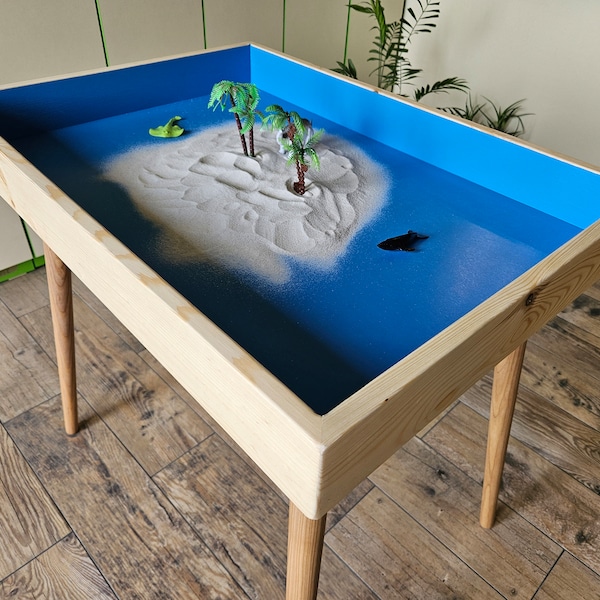 Jungsche Sandtherapie | Naturholz Montessori Sandkasten mit Deckel und Beinen | aus Holz | handgefertigt | handgefertigt | oder Kinder und Erwachsene